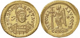 ROMANE IMPERIALI - Leone I (457-473) - Solido - Busto diademato di fronte con lancia /R La Vittoria stante a s. con lunga croce RIC 605 (AU g. 4,38)
...