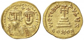 BIZANTINE - Eraclio e Eraclio Costantino (613-638) - Solido - I busti coronati di fronte /R Croce su tre gradini Ratto 1369/1370; Sear 749 (AU g. 4,4)...