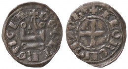 LE CROCIATE - CHIARENZA - Florent de Hainaut (1289-1297) - Denaro tornese Gamb. 205 R (MI g. 0,8)
 
BB+