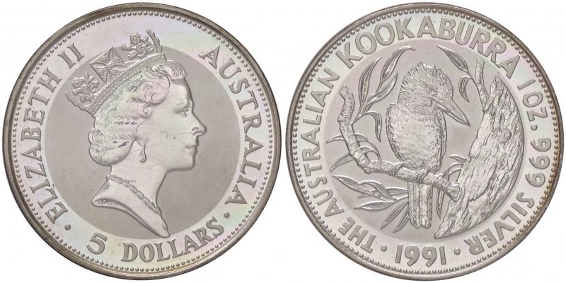 ESTERE - AUSTRALIA - Elisabetta II (1952) - 5 Dollari 1991 - Kookaburra Kr. 138 ...