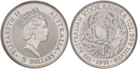 ESTERE - AUSTRALIA - Elisabetta II (1952) - 5 Dollari 1991 - Kookaburra Kr. 138 AG
 
FS