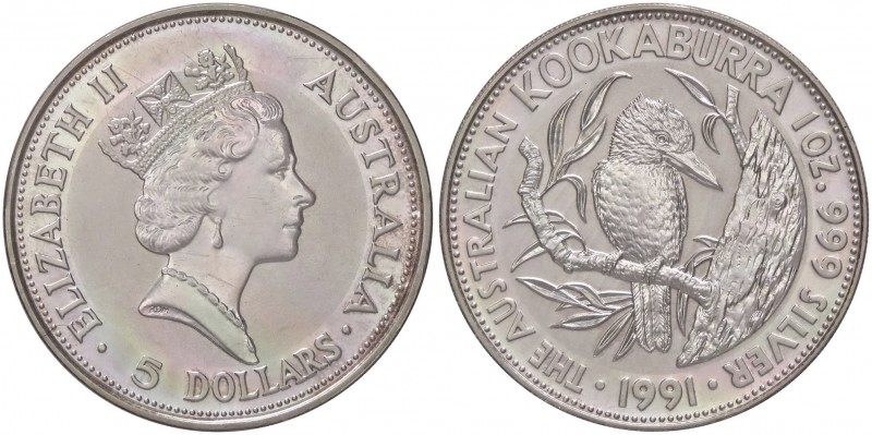 ESTERE - AUSTRALIA - Elisabetta II (1952) - 5 Dollari 1991 - Kookaburra Kr. 138 ...