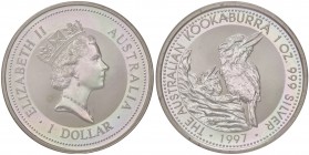 ESTERE - AUSTRALIA - Elisabetta II (1952) - Dollaro 1997 - Kookaburra Kr. 318 AG senza stemmino al R/
 senza stemmino al R/ - 
FS