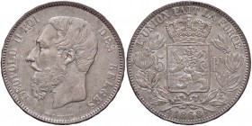 ESTERE - BELGIO - Leopoldo II (1865-1909) - 5 Franchi 1868 Kr. 24 AG Gradevole patina
 Gradevole patina
qSPL
