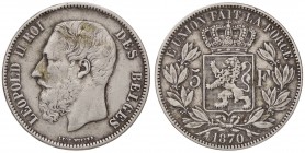 ESTERE - BELGIO - Leopoldo II (1865-1909) - 5 Franchi 1870 Kr. 24 AG
 
qBB/BB