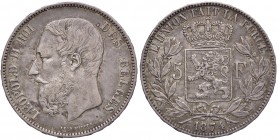 ESTERE - BELGIO - Leopoldo II (1865-1909) - 5 Franchi 1874 Kr. 24 AG Colpetto
 Colpetto
BB/BB+