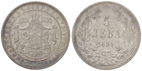 ESTERE - BULGARIA - Alessandro I (1879-1886) - 5 Leva 1884 Kr. 7 R AG
 
BB+/BB