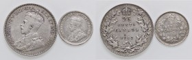 ESTERE - CANADA - Giorgio V (1910-1936) - 25 Cents 1912 Kr. 24 AG Assieme a 5 cents 1912 - Lotto di 2 monete
 Assieme a 5 cents 1912 - Lotto di 2 mon...