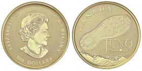 ESTERE - CANADA - Elisabetta II (1952) - 100 Dollari 2019 - 75° anniversario dello sbarco in Normandia (AU g. 12)oro750 In confezione
 oro750 - In co...