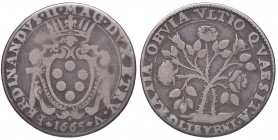 ZECCHE ITALIANE - LIVORNO - Ferdinando II (1621-1670) - Quarto di pezza della rosa 1665 CNI 50/1; MIR 63 RRR AG
 
meglio di MB
