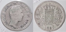 ZECCHE ITALIANE - LUCCA - Carlo Ludovico di Borbone (1824-1847) - 2 Lire 1837 Pag. 261; Mont. 446 R AG Sigillata Gianfranco Erpini senza conservazione...