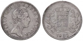 ZECCHE ITALIANE - LUCCA - Carlo Ludovico di Borbone (1824-1847) - 2 Lire 1837 Pag. 261; Mont. 446 R AG
 
meglio di MB