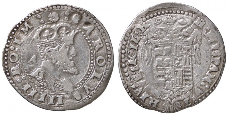 ZECCHE ITALIANE - NAPOLI - Carlo V (1516-1556) - Tarì P.R. 20; MIR 139 R (AG g. ...