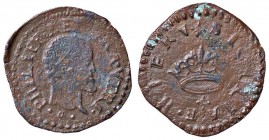 ZECCHE ITALIANE - NAPOLI - Filippo II (1554-1598) - 2 Cavalli P.R. 101a; MIR 197/1 (AE g. 2,57)GR sotto la testa
 GR sotto la testa - 
BB