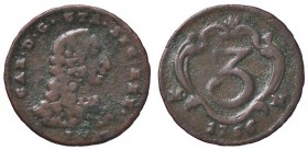 ZECCHE ITALIANE - NAPOLI - Carlo di Borbone (1734-1759) - 3 Cavalli 1756 P.R. 68; Mont. 110 R CU
 
BB