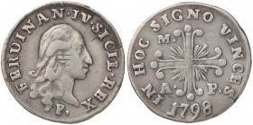 ZECCHE ITALIANE - NAPOLI - Ferdinando IV di Borbone (primo periodo, 1759-1799) - Carlino 1798 P.R. 93; Mont. 256/257 AG
 
qBB/BB