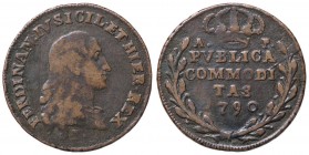 ZECCHE ITALIANE - NAPOLI - Ferdinando IV di Borbone (primo periodo, 1759-1799) - Grano 1790 P.R. 114c; Mont. 290 NC CU Sigle P A-P
 Sigle P A-P - 
B...