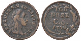 ZECCHE ITALIANE - NAPOLI - Ferdinando IV di Borbone (primo periodo, 1759-1799) - 6 Cavalli 1790 P.R. 131; Mont. 309 CU
 
qBB