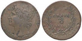 ZECCHE ITALIANE - NAPOLI - Gioacchino Murat (primo periodo, 1808-1811) - 3 Grana 1810 Mont. 429/443; MIR 436 R CU NAP
 NAP - 
meglio di MB