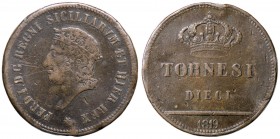 ZECCHE ITALIANE - NAPOLI - Ferdinando I di Borbone (1816-1825) - 10 Tornesi 1819 Mont. 602/608 CU Colpo
 Colpo
meglio di MB