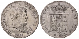 ZECCHE ITALIANE - NAPOLI - Ferdinando II di Borbone (1830-1859) - Piastra 1857 P.R. 86; Mont. 808/816 AG Colpetto
 Colpetto
qSPL