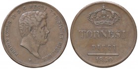 ZECCHE ITALIANE - NAPOLI - Ferdinando II di Borbone (1830-1859) - 10 Tornesi 1840 P.R. 189; Mont. 1011/1012 CU
 
BB/BB+