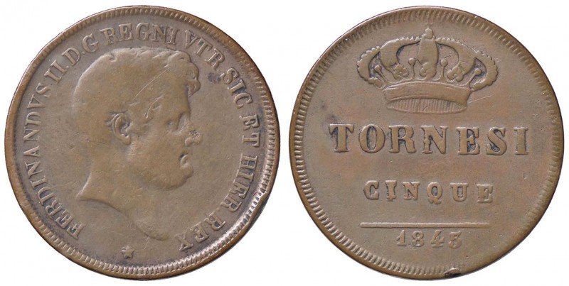 ZECCHE ITALIANE - NAPOLI - Ferdinando II di Borbone (1830-1859) - 5 Tornesi 1845...
