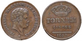 ZECCHE ITALIANE - NAPOLI - Ferdinando II di Borbone (1830-1859) - 5 Tornesi 1857 P.R. 226; Mont. 1075 CU Colpetti
 Colpetti
BB
