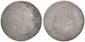 SAVOIA - Carlo Emanuele III (1730-1773) - Quarto di scudo 1770 Mont. 206 AG
 
qMB/MB+