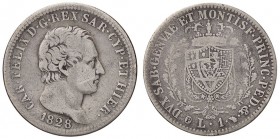 SAVOIA - Carlo Felice (1821-1831) - Lira 1828 T (P) Pag. 104a; Mont. 98 AG
 
MB