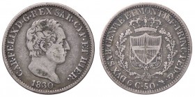 SAVOIA - Carlo Felice (1821-1831) - 50 Centesimi 1830 T (P) Pag. 120a; Mont. 122 RR AG
 
MB-BB