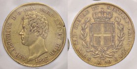 SAVOIA - Carlo Alberto (1831-1849) - 20 Lire 1847 T (ssz) Pag. 205a; Mont. 77 RR AU Lieve mancanza al bordo - Sigillata Gianfranco Erpini senza conser...