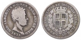 SAVOIA - Carlo Alberto (1831-1849) - 50 Centesimi 1833 T Pag. 317; Mont. 191 R AG
 
qMB