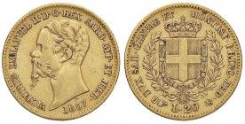 SAVOIA - Vittorio Emanuele II (1849-1861) - 20 Lire 1857 T Pag. 351; Mont. 17 AU
 
BB