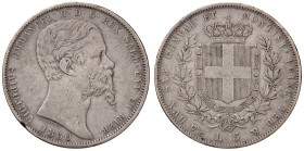 SAVOIA - Vittorio Emanuele II (1849-1861) - 5 Lire 1850 G Pag. 370; Mont. 41 R AG Lieve mancanza al bordo al D/
 Lieve mancanza al bordo al D/
qBB