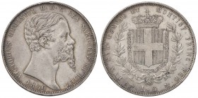 SAVOIA - Vittorio Emanuele II (1849-1861) - 5 Lire 1850 T Pag. 371; Mont. 40 RR AG Graffio al D/
 Graffio al D/
BB-SPL