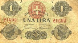 CARTAMONETA - SARDO-PIEMONTESE - Banca Nazionale nel Regno d'Italia - Lira 17/07/1872 Gav. 141 R Galliano/Nazari
 Galliano/Nazari - 
qBB