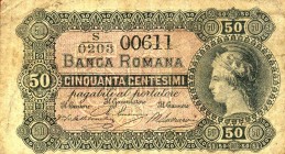 CARTAMONETA - STATO PONTIFICIO - Banca Romana - Secondo periodo (1870-1893) - 50 Centesimi 06/11/1872 Gav. 105 RR Castelvecchi/Germini/Lazzaroni
 Cas...