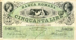 CARTAMONETA - STATO PONTIFICIO - Banca Romana - Secondo periodo (1870-1893) - 50 Lire Creazione 1872 Gav. 114 RR Castelvecchi/Germini/Lazzaroni
 Cast...