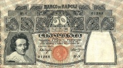 CARTAMONETA - NAPOLI - Biglietti al portatore - 50 Lire 13/12/1914 Gav. 157 Miraglia/Mancini
 Miraglia/Mancini - 
meglio di MB