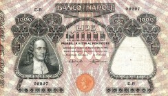CARTAMONETA - NAPOLI - Biglietti al portatore - 1.000 Lire 01/05/1919 Gav. 208 Miraglia/Mancini Fori da spillo e scritta a biro al R/
 Miraglia/Manci...