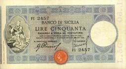 CARTAMONETA - SICILIA - Banco di Sicilia - Biglietti al portatore (1866-1867) - 50 Lire 22/06/1915 Gav. 274 Riccio/Barresi Pressato
 Riccio/Barresi -...