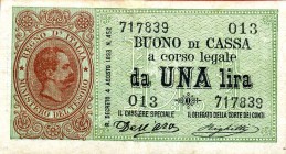CARTAMONETA - BUONI DI CASSA - Umberto I (1878-1900) - Lira 15/09/1893 - Serie 1-30 Alfa 1; Lireuro 1A RRR Dell'Ara/Righetti Restauri al R/
 Dell'Ara...