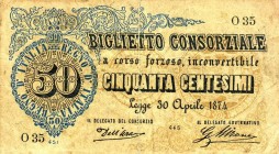 CARTAMONETA - CONSORZIALI - Biglietti Consorziali - 50 Centesimi 30/04/1874 Gav. 1 R Dell'Ara/Mirone
 Dell'Ara/Mirone - 
qBB
