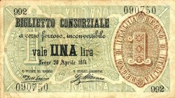 CARTAMONETA - CONSORZIALI - Biglietti Consorziali - Lira 30/04/1874 Gav. 2 Dell'Ara/Mirone
 Dell'Ara/Mirone - 
meglio di MB