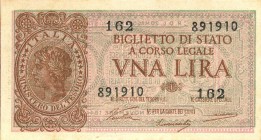 CARTAMONETA - BIGLIETTI DI STATO - Luogotenenza (1944-1946) - Lira 23/11/1944 Alfa 17; Lireuro 5A Ventura/Simoneschi/Giovinco Ricalco evidente
 Ventu...