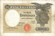 CARTAMONETA - BANCA d'ITALIA - Vittorio Emanuele III (1900-1943) - 25 Lire 24/01/1918 - Aquila Latina Alfa 100; Lireuro 1A RRR Stringher/Sacchi Restau...