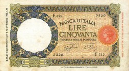 CARTAMONETA - BANCA d'ITALIA - Vittorio Emanuele III (1900-1943) - 50 Lire - Lupa 27/08/1937 - I° Tipo Alfa 236; Lireuro 6G Azzolini/Urbini Macchiolin...