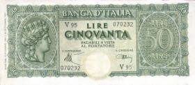 CARTAMONETA - BANCA d'ITALIA - Luogotenenza (1944-1946) - 50 Lire - Italia Turrita 10/12/1944 Alfa 265; Lireuro 13 Introna/Urbini Mancante del contras...