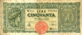 CARTAMONETA - BANCA d'ITALIA - Luogotenenza (1944-1946) - 50 Lire - Italia Turrita 10/12/1944 Alfa 2sp; Lireuro 13Ab RR Sostitutiva da W201 a W296
 S...